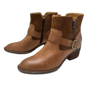 Born Brown Ankle Booties with Strap and Zipper